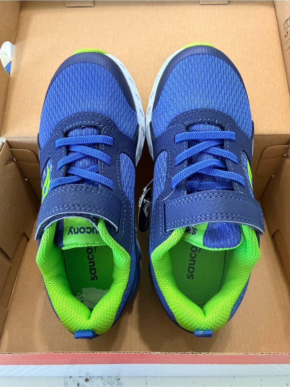 Saucony Kids Blue and Lime Green Hook-and-Loop Athletic Sneakers